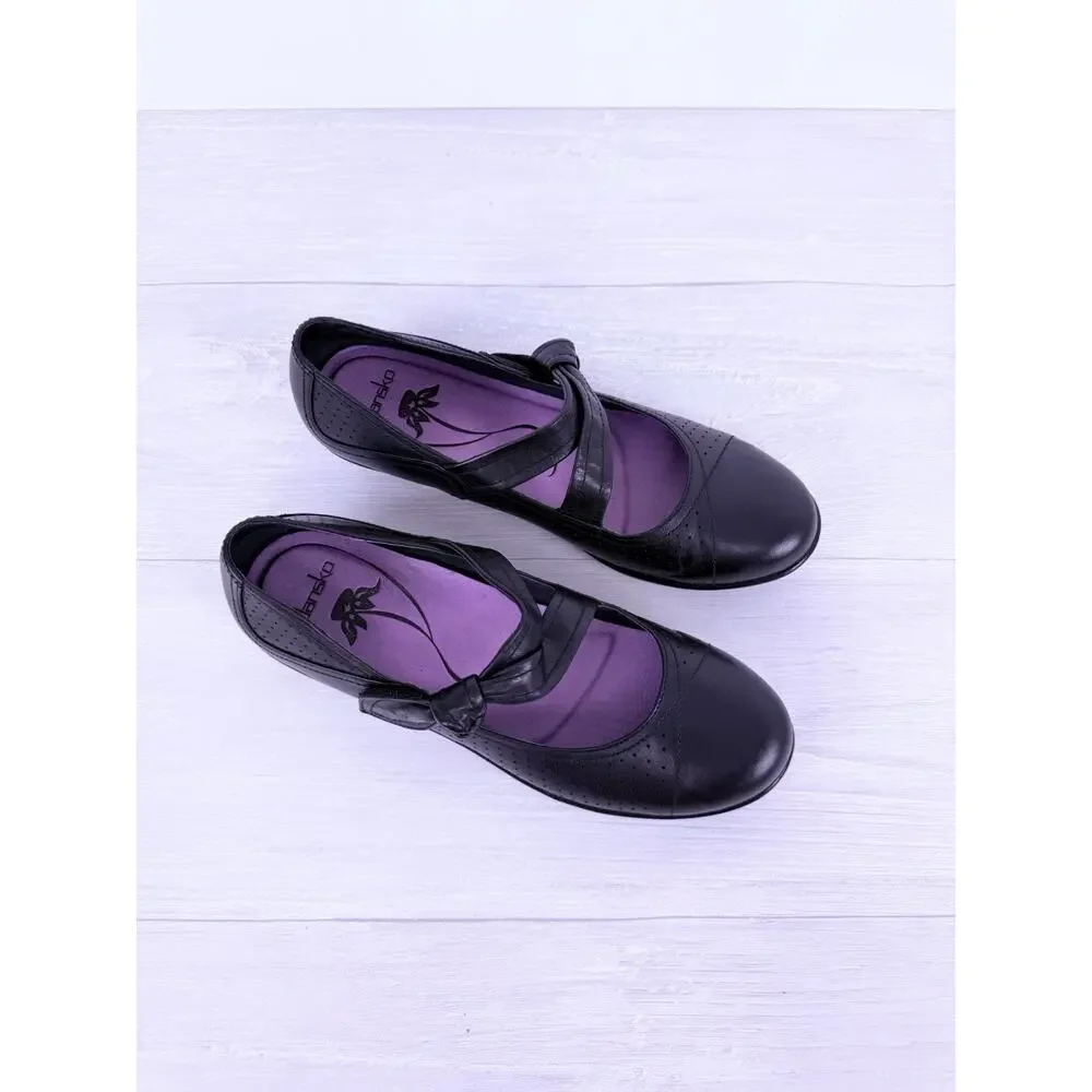 Dansko Diedra Black‎ Leather Mary Jane Shoes Womens US 8.5-9 Hook & Loop Comfort